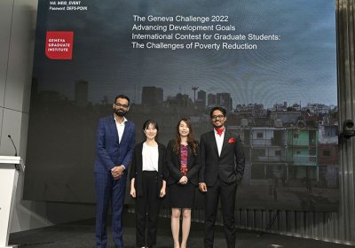 两名LSHTM校友Saurabh Mamtani和Amit Mehto与两名LSE校友组成了一个多元化和多学科的团队，他们因减少贫困的计划:项目连接而在日内瓦研究生院举行的日内瓦挑战赛中获得一等奖。